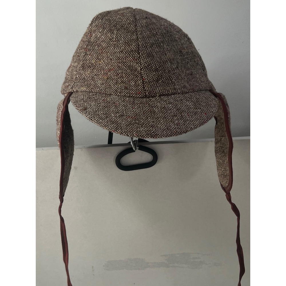 Vintage DeerStalker Sherlock Holmes Hat Brown Tweed Wool Ear Flaps Made in USA M